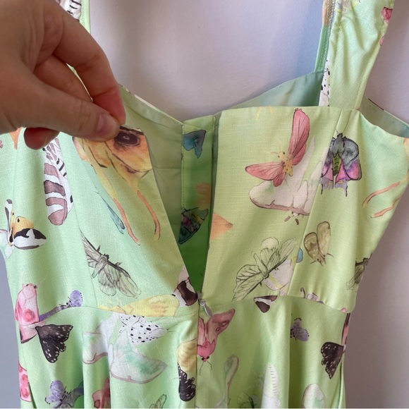 Hutch Mint Green Butterfly Print Flowy Midi Dress Fairycore Cottagecore Spring - Picture 9 of 16